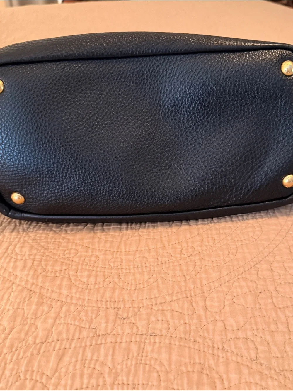 Prada Daino Side Pocket Black Pebbled Leather Tote with Gold Logo